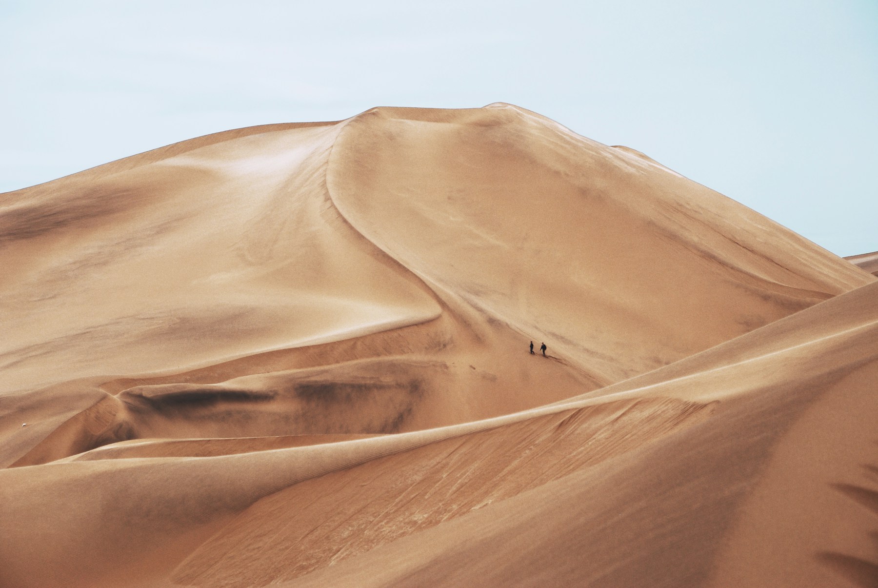 Two distant figures among the Namib dunes